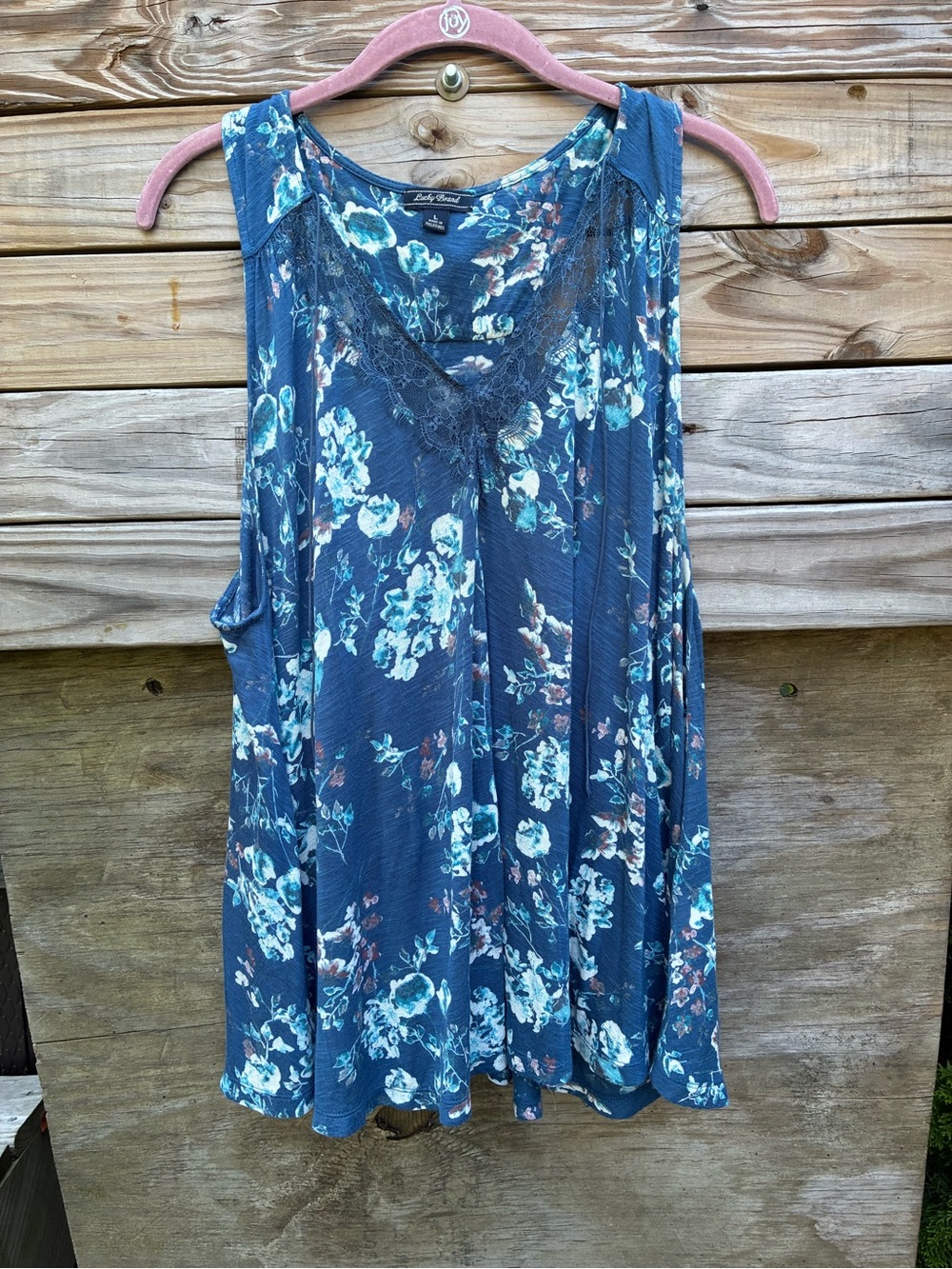 Lovely Lucky Brand Floral Lace-Trim Flowy Tank Top Size Large